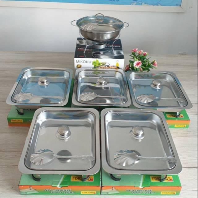 Wadah Prasmanan 5 Kotak + 1 Bulat Stainless Steel