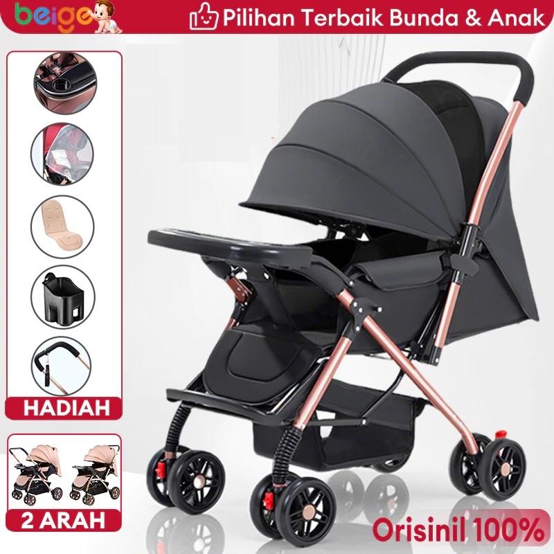 Beige Stroller Bayi Dua Arah + Meja - Hitam