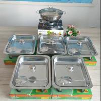 Wadah Prasmanan 5 Kotak + 1 Bulat Stainless Steel